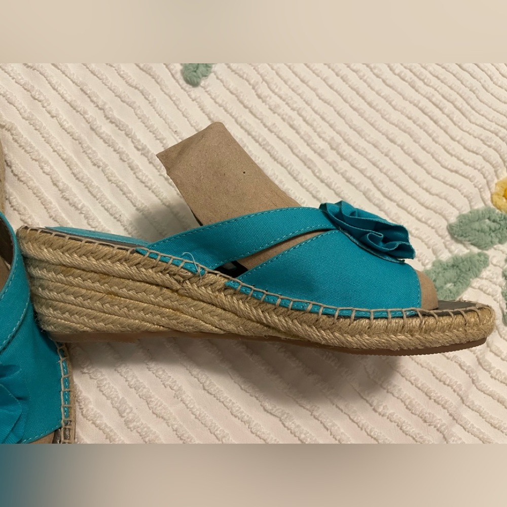 EUC Life Stride Teal Blue Wedge Espadrille Sandals Sz 8M - Picture 2 of 8